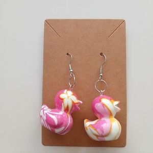 Fashion Jewelry Pink and Yellow Duck Earrings